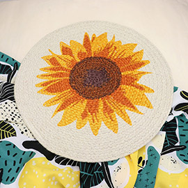 Sunflower Printed Nautical Braided Round Potholder Trivet Placemat