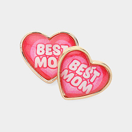 BEST MOM Message Heart Stud Earrings