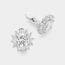 Round CZ Stone Pointed Clip On Earrings