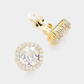 Round CZ Stone Pointed Clip On Earrings