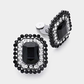 Geometric Square Stone Accented Clip On Evening Earrings
