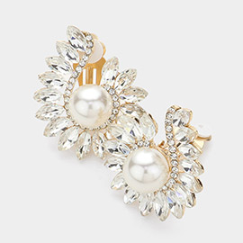 Marquise Stone Embellished Pearl Point Clip On Earrings