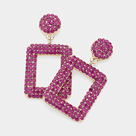 Rhinestone Paved Open Square Dangle Evening Earrings