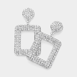 Rhinestone Paved Open Square Dangle Evening Earrings