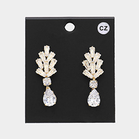 CZ Teardrop Stone Pointed Dangle Evening Earrings