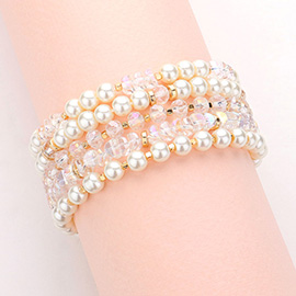 5PCS - Pearl Faceted Beaded Stretch Multi Layered Bracelets