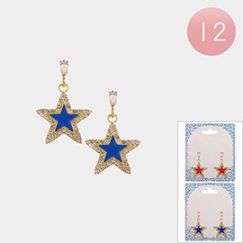 12Pairs - American USA Flag Colored Star Dangle Earrings