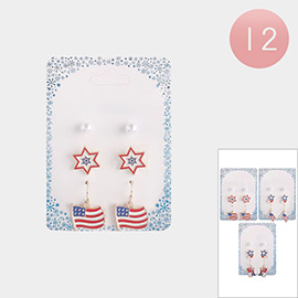 12 SET OF 3 - American USA Flag Earrings Set