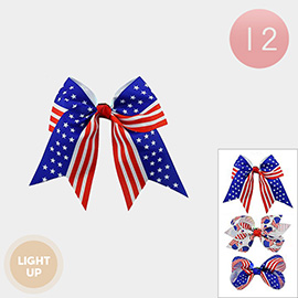 12PCS - American USA Flag Printed Bow Alligator Snap Hair Pins