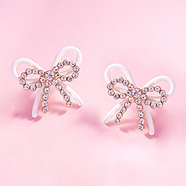 Rhinestone Paved Color Metal Wire Bow Earrings