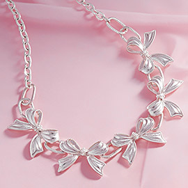 Pearl Pointed Metal Bow Link Necklace