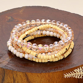 6PCS - Faceted Beaded Wood Stretch Multi Layered Bracelets
