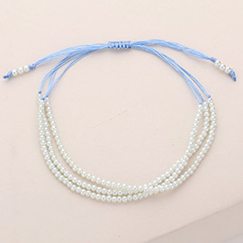 Seed Pearl Beaded Triple Layered Cinch Pull Tie Bracelet