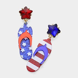 Glittered Resin American USA Flag Flip Flops Dangle Earrings