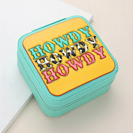HOWDY Message Printed Faux Leather Portable Square Jewelry Box