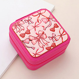 Butterfly Printed Faux Leather Portable Square Jewelry Box