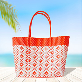 Aztec Pattern Basket Weave Tote Bag / Shoulder Bag