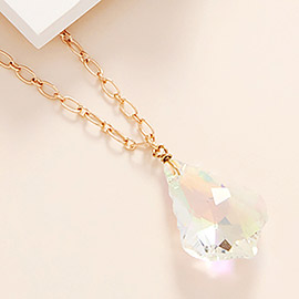Crystal Teardrop Stone Pendant Necklace