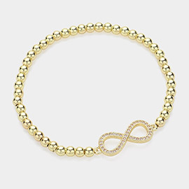 Stainless Steel Stone Paved Infinity Charm Pointed Stretch Bracelet