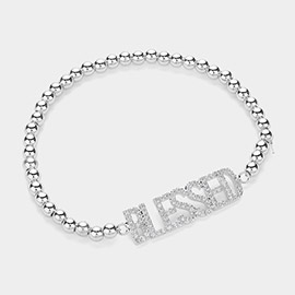 Stainless Steel Stone Paved BLESSED Message Stretch Bracelet