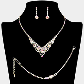 CZ Flower Pointed Rhinestone Paved Necklace Jewelry Set