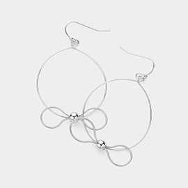 Metal Bow Pointed Open Wire Circle Dangle Earrings