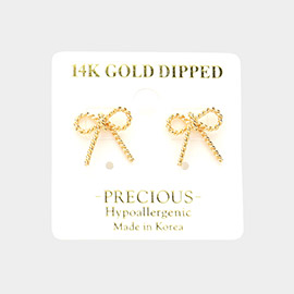 14K Gold Dipped Hypoallergenic Rope Bow Stud Earrings
