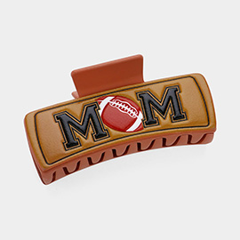 Faux Leather Embossed Football MOM Message Hair Claw Clip