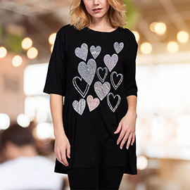 Bling Studded Hearts Printed Half Sleeve Top