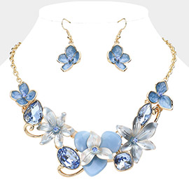 Colored Metal Flower Stone Cluster Resin Bib Necklace