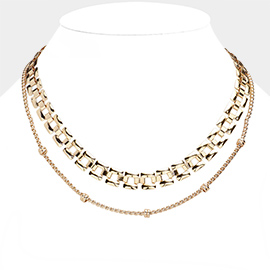 SECRET BOX_Brass Metal Chain Layered Necklace