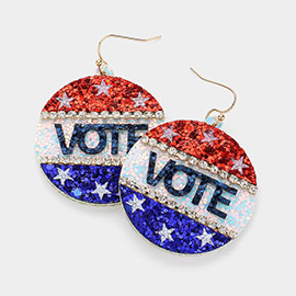 VOTE Message American USA Flag Sequin Round Dangle Earrings