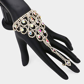 Crystal Round Marquise Rhinestone Pave Hand Chain Evening Bracelet