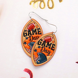 GAME DAY Message Faux Leather Embossed Football Dangle Earrings