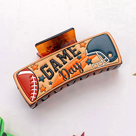 Faux Leather Embossed Football Gameday Message Hair Claw Clip