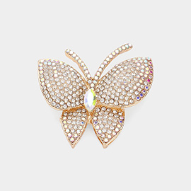 Marquise Stone Pointed Rhinestone Paved Butterfly Pin Brooch