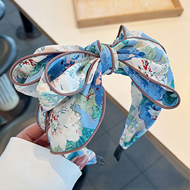 Floral Pattern Printed Bow Pointed Headband