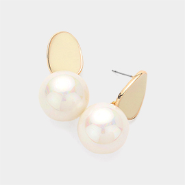 Enamel Oval Plate Chunky Pearl Dangle Earrings