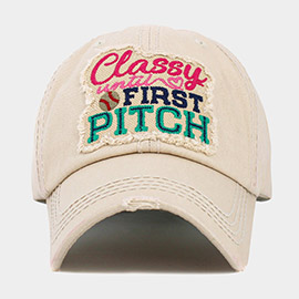 CLASSY WITH FIRST PITCH Message Vintage Baseball Cap