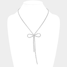 Rhinestone Paved Bow Pointed Evening Choker Necklace