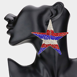 Oversized Bling Studded American USA Flag Star Earrings
