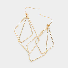 Double Textured Metal Wire Geometric Diamond Dangle Earrings