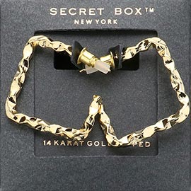 SECRET BOX_14K Gold Dipped Textured Square Hoop Earrings