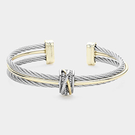 Two Tone Crisscross Cluster Pointed Cuff Bracelet