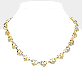 14K Gold Plated Puffed Dome Heart Link Necklace