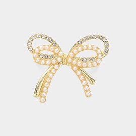 Pearl Stone Paved Bow Pin Brooch
