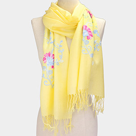 Embroidery Flower Fringe Scarf