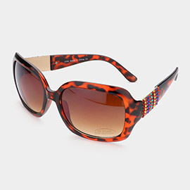Crystal Embellished Oversized Tortoise Square Frame Sunglasses