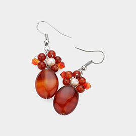 Oval gemstone & pearl earrings