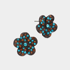 Rhinestone Pave Flower Stud Earrings